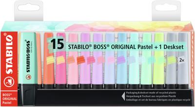 Stabilo boss original pastel - markeerstift - 15 stuks deskset