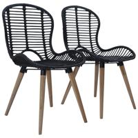 Eetkamerstoelen 2 st natuurlijk rattan zwart - thumbnail