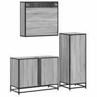 3-delige Badkamermeubelset bewerkt hout grijs sonoma eikenkleur - thumbnail