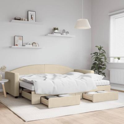 Slaapbank met onderschuifbed en lades 80x200 cm stof crèmekleur