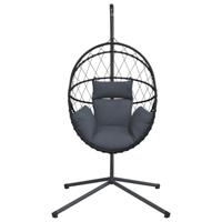 Hangstoel met standaard rattan en staal antracietkleurig - thumbnail
