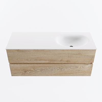 MONDIAZ VICA 120cm badmeubel onderkast Washed Oak 2 lades. Wastafel MOON rechts zonder kraangat, kleur Talc.