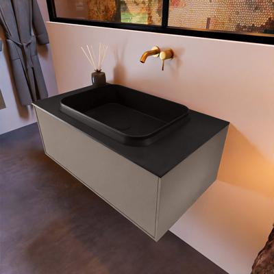 Badkamermeubelset Mondiaz Erin 80 cm met 1 Lade met RIDGE Wastafel Midden Urban Zonder Kraangaten Greeploos Mat Smoke