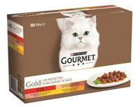 Gold fijne hapjes in saus met rund, kalkoen en eend, zalm en kip of kip en lever 12 x 85g kattenvoer Gourmet - Gourmet - thumbnail