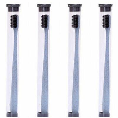4 stuks/set tarwestro tandenborstel Soft-Bristle tandenborstel bamboe houtskool hoofd 18cm PVC behuizing draagbare verpakking reizen tandenborstel (bl