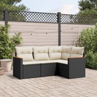 4-delige Loungeset met kussens poly rattan zwart - thumbnail