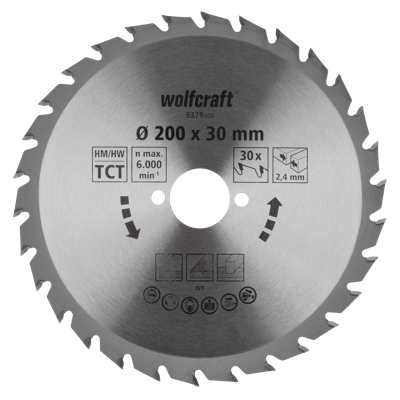 Wolfcraft 6379000 Hardmetaal-cirkelzaagblad 200 x 30 mm Aantal tanden: 30 1 stuk(s)