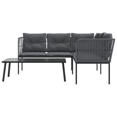 Loungeset met kussens staal en textileen zwart - thumbnail