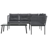 Loungeset met kussens staal en textileen zwart - thumbnail