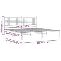 Bedframe met hoofdbord metaal wit 200x200 cm - thumbnail