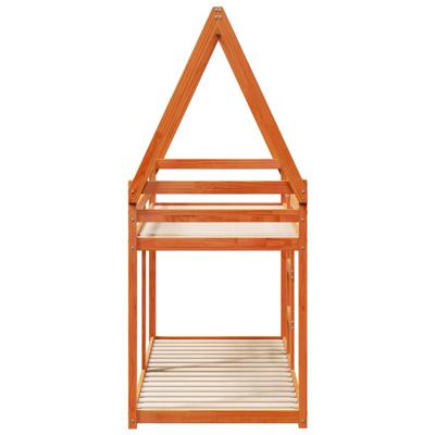 Stapelbed met bedhuis massief grenenhout wasbruin 90x200 cm