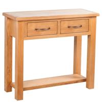 Wandtafel met 2 lades 83x30x73 cm massief eikenhout - thumbnail