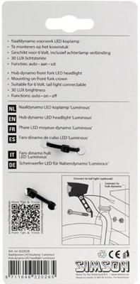 Simson voorvorkkoplamp zwart luminous naafdynamo op kaart