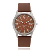 Herenhorloge met bruine wijzerplaat en band - Uniek quartz design met datumfunctie - thumbnail