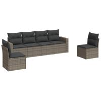 6-delige Loungeset met kussens poly rattan grijs - thumbnail