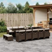 15-delige Tuinset met kussens poly rattan bruin - thumbnail