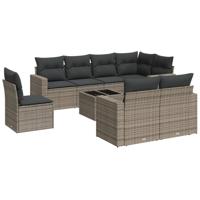 8-delige Loungeset met kussens poly rattan grijs - thumbnail