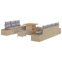Tuinbankenset met kussen 10 pcs Beige poly rattan - thumbnail
