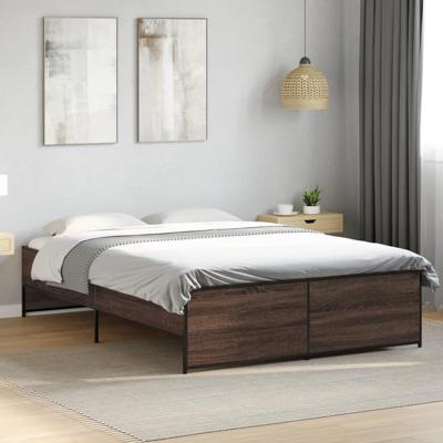 Bedframe bewerkt hout metaal bruin eikenkleur 120x190 cm