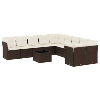 11-delige Loungeset met kussens poly rattan bruin - thumbnail