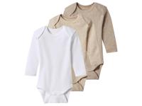 lupilu Set van 3 baby rompers (wit/beige/donkerbeige, 74/80) - thumbnail