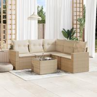 6-delige Loungeset met kussens poly rattan beige - thumbnail