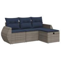 4-delige Loungeset met kussens poly rattan grijs - thumbnail