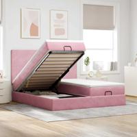 Ottoman bed met matrassen en LED's 160x200cm fluweel roze - thumbnail