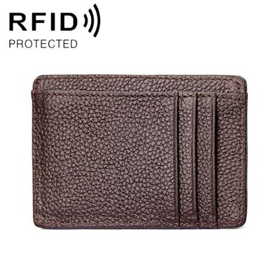 KB37 Antimagnetic RFID Litchi Texture Leather Card Holder Wallet Billfold for Men and Women (Coffee)