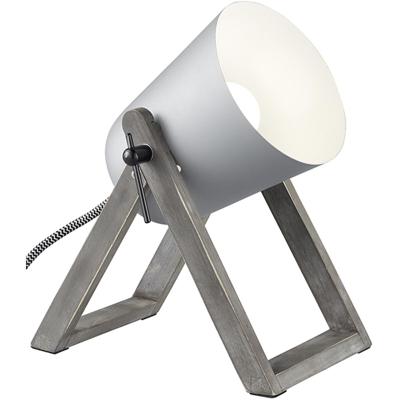 Stijlvolle LED Tafellamp met Houten Basis en E27 Fitting - Mat Grijs