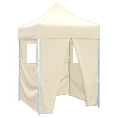 Partytent met 4 zijwanden inklapbaar 2x2 m staal creme
