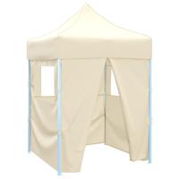 Partytent met 4 zijwanden inklapbaar 2x2 m staal creme - thumbnail