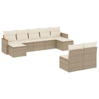 10-delige Loungeset met kussens poly rattan beige - thumbnail