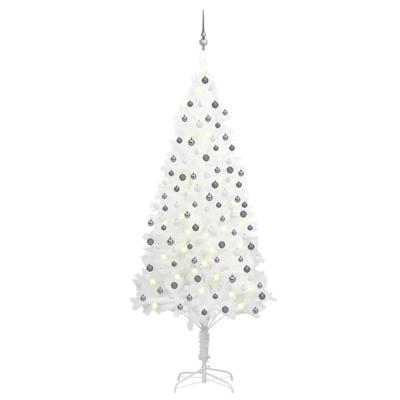 VidaXL Kunstkerstboom met verlichting en kerstballen 210 cm pvc wit