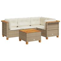 5-delige Loungeset met kussens poly rattan beige - thumbnail
