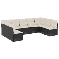 9-delige Loungeset met kussens poly rattan zwart - thumbnail