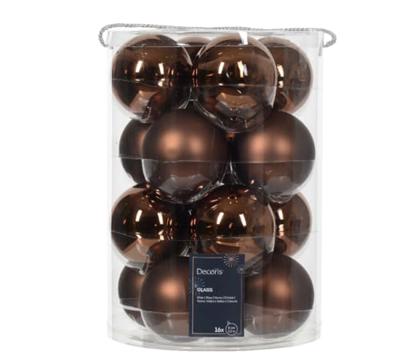 Kerstballen Glas Ø8cm Espresso Bruin 16st Kerstballen Glas Ø8cm Espresso Bruin 16st