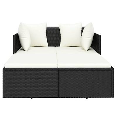 Ligbed met kussens 182x118x63 cm poly rattan zwart
