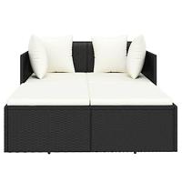 Ligbed met kussens 182x118x63 cm poly rattan zwart - thumbnail