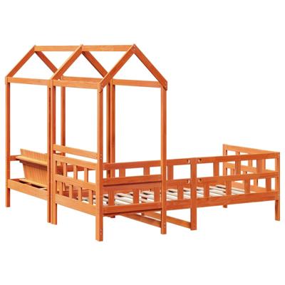 Kinderbedset met huisje massief grenenhout wasbruin 90x200 cm - thumbnail