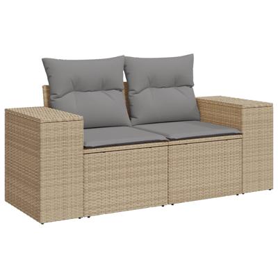 4-delige Loungeset met kussens poly rattan beige - thumbnail
