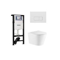 QeramiQ Dely Toiletset - 36.3x51.7cm - diepspoel - rimless - Inbouwreservoir met Geberit UP320 spoelmechanisme - softclose toiletzitting - mat witte bedieningsplaat - rechtehoekige knoppen - wit glans SW1026255/SW1381697/SW706191/SW1159504 - thumbnail