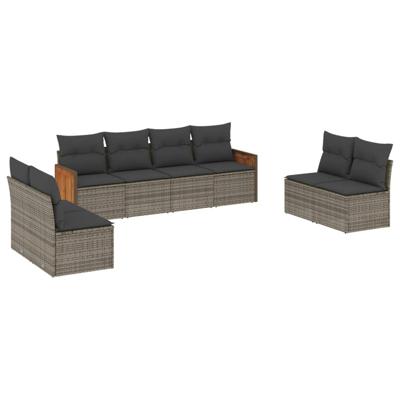 9-delige Loungeset met kussens poly rattan grijs
