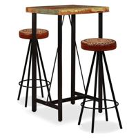 VidaXL Barset massief gerecycled hout, echt leer en canvas 3-delig - thumbnail