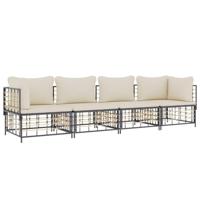 4-delige Loungeset met kussens poly rattan antracietkleurig - thumbnail