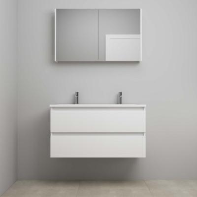 On-Line Badkamermeubelset - 100 cm - Voorgemonteerd - Acryl Wastafel - 2 Kraangaten - Spiegelkast - Hoogglans Wit