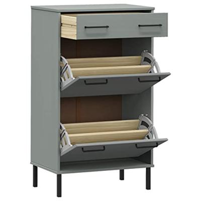 VidaXL Schoenenkast met metalen poten oslo massief grenenhout grijs