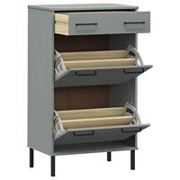 VidaXL Schoenenkast met metalen poten oslo massief grenenhout grijs - thumbnail