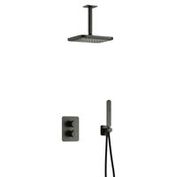 Hotbath Gal - Inbouw Regendoucheset - Geborsteld Gunmetal PVD - Thermostatisch - Plafondbuis 15 cm - Hoofddouche 220 mm - Staafhanddouche - met 2-Weg Stop-Omstel - thumbnail