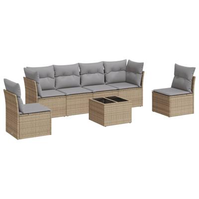 7-delige Loungeset met kussens poly rattan beige - thumbnail